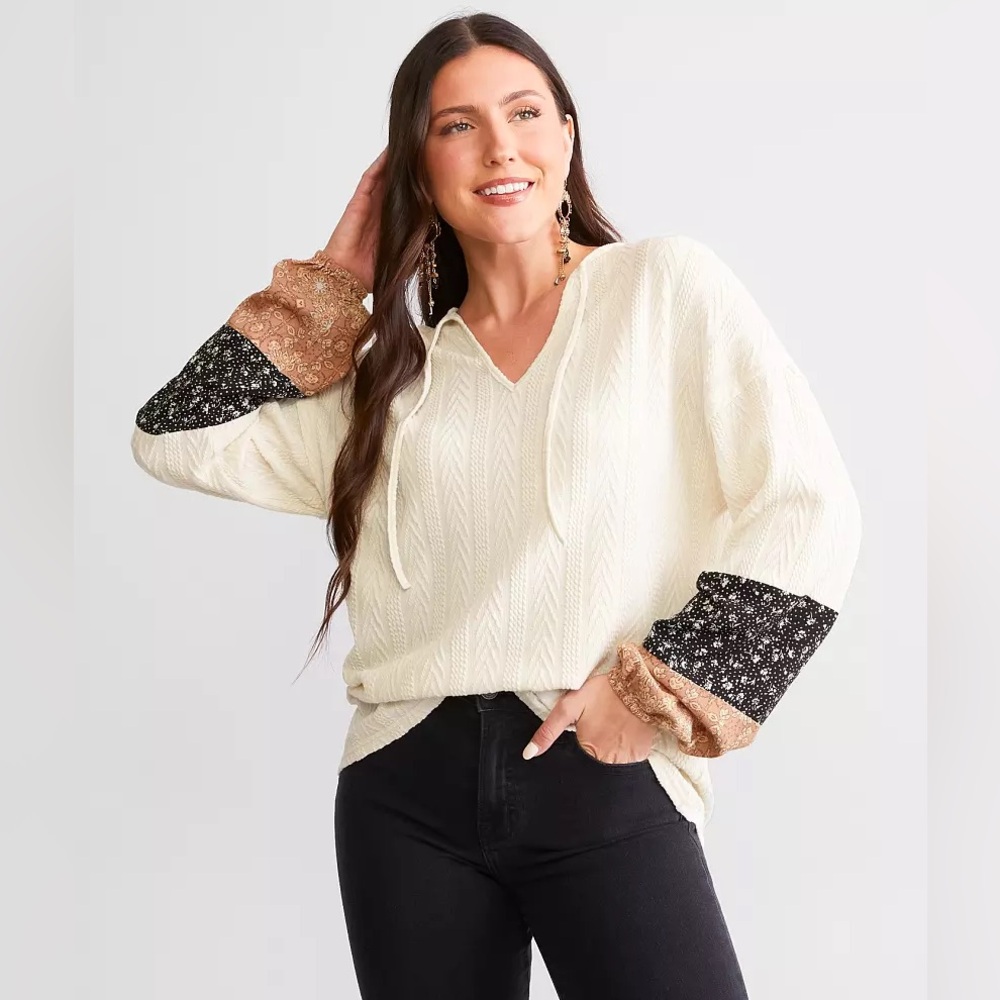 Daytrip Large Cable Knit Long Sleeve Top Block Sleeve